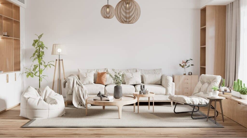 Maid service completed in a bright living room with dust-free furniture and neatly arranged decor.