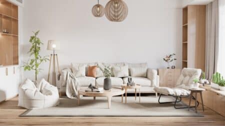 Residential cleaning team refreshing a modern living room for homeowners.