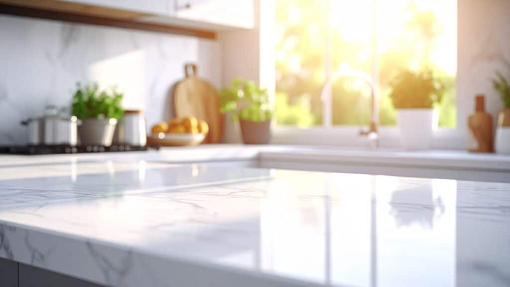 Professionally cleaned kitchen countertop in a residential home.