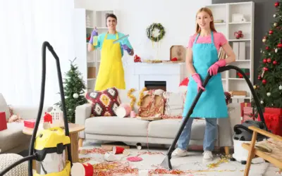 team cleaning up after a party